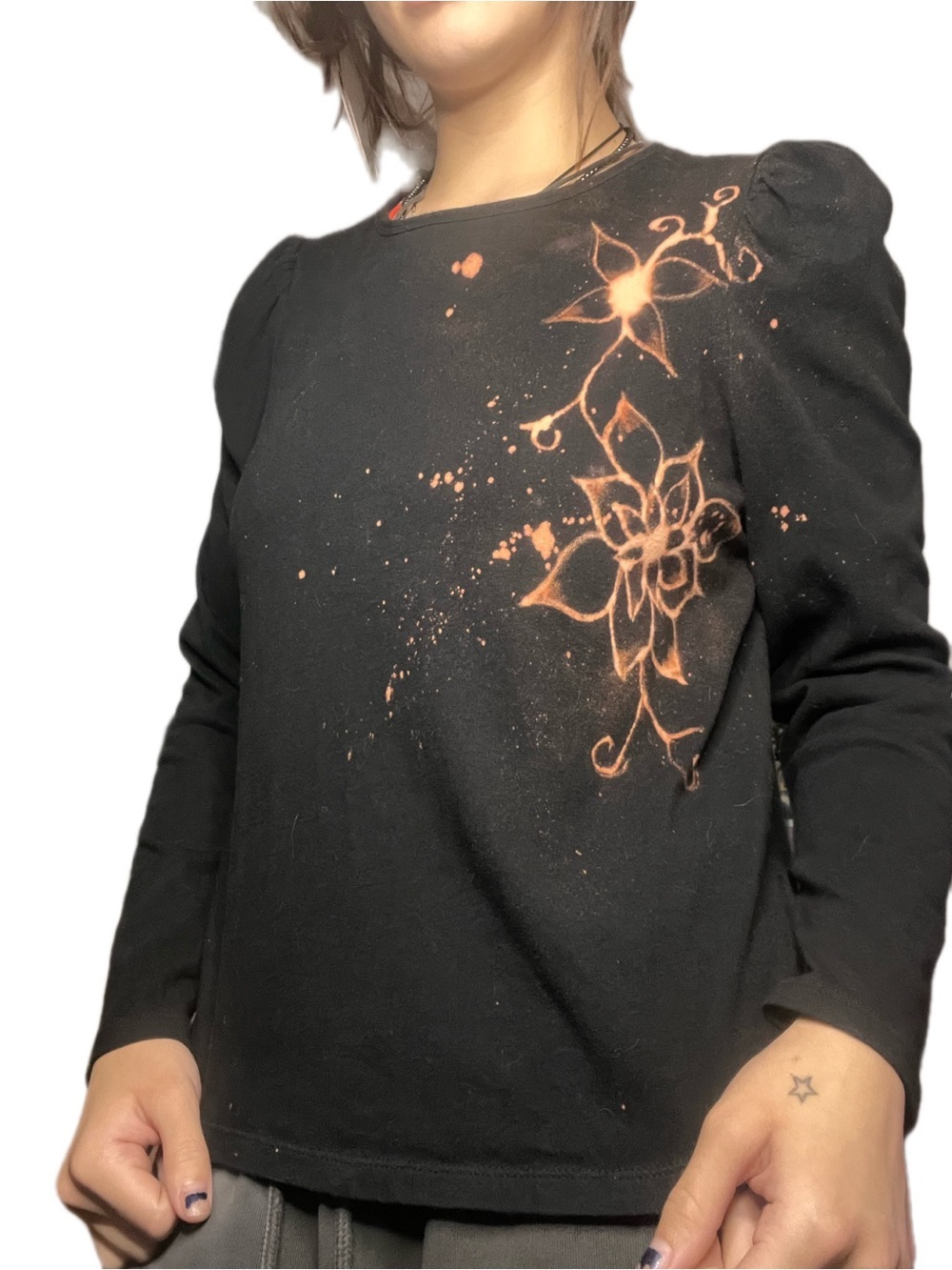 Y2K Hand Bleached Floral Long Sleeve Top